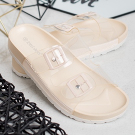 Ideal Shoes Transparent Slippers With A Buckle brown 2