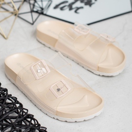 Ideal Shoes Transparent Slippers With A Buckle brown 1
