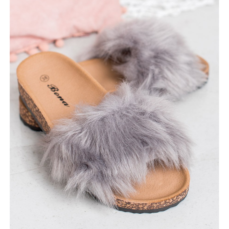 Bona Slippers With Fur grey 1