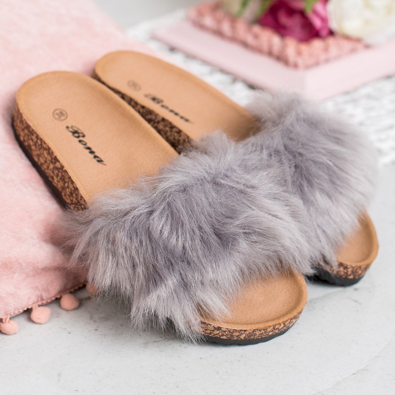 Bona Slippers With Fur grey 2