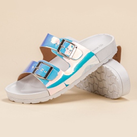 Ideal Shoes Holo Buckle Slippers grey 1