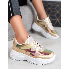 SHELOVET Golden Sneakers With Sequins 1
