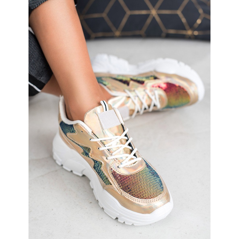 SHELOVET Golden Sneakers With Sequins 2