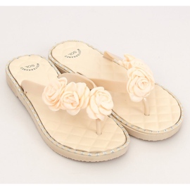 Beige flip-flops with flowers YJL-1818 Beż 2
