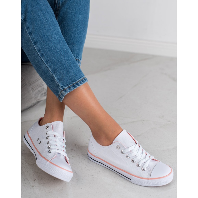SHELOVET Classic white sneakers pink 2