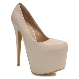 Lacquered high heels on the platform D905 Beige 1