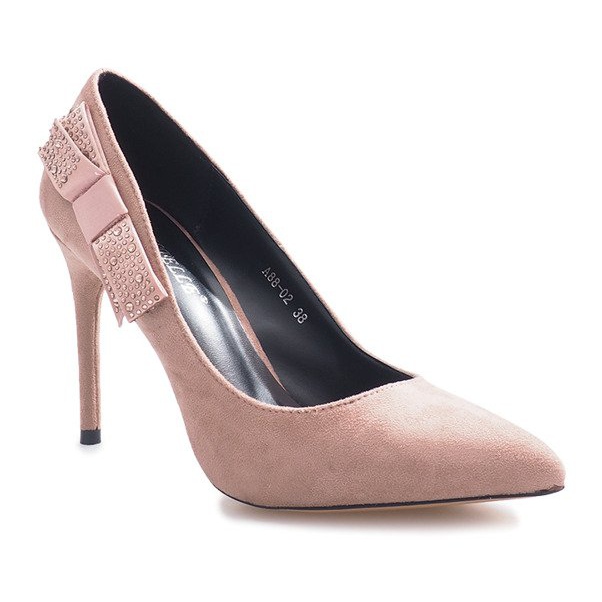 Pink heels with a Bordeaux bow 1