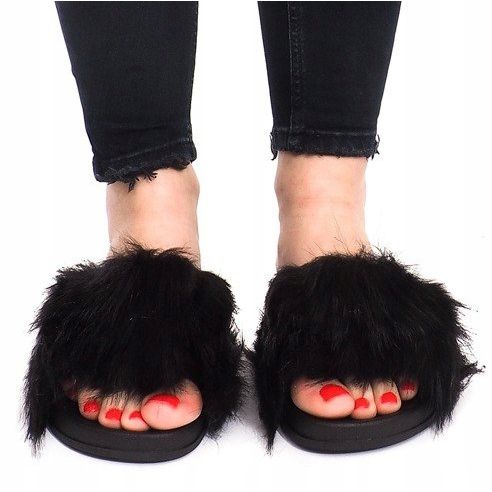 Slippers With Fur HN51-4 Black 1