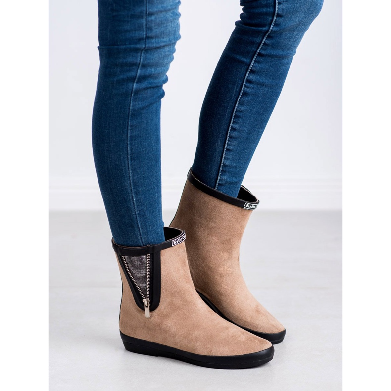 Kylie Suede Galoshes With Decorative Zipper beige 1