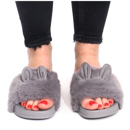 Slippers With Fur HN53-9 Gray grey 1