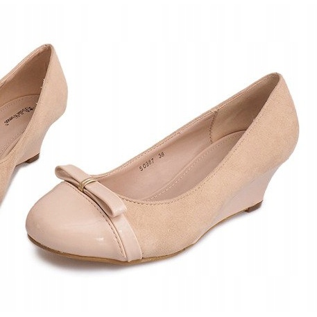 Suede Wedge Pumps 50987 Beige 2