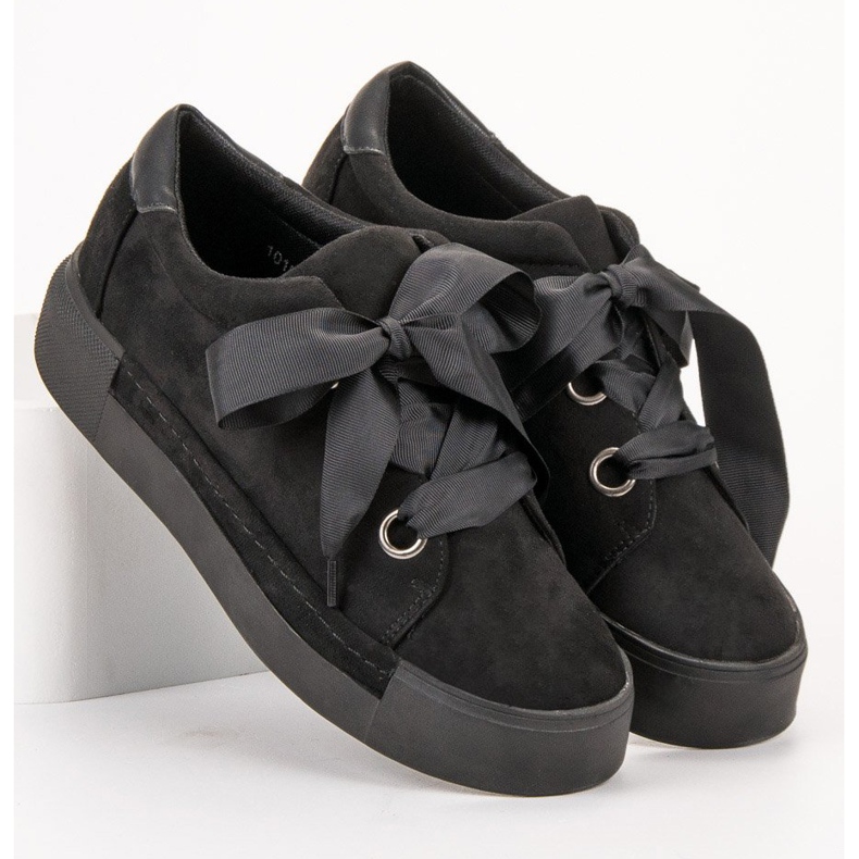 SHELOVET Ribbon Tied Shoes black 1