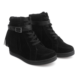 Suede Sneakers Boho Fringe 2030 Black 1