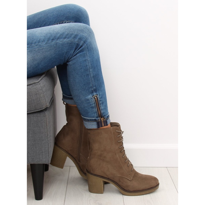 Brown 3638 Khaki lace-up high heels 2