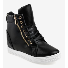 Black sneakers on a wedge heel with a golden zipper DD477-1 1
