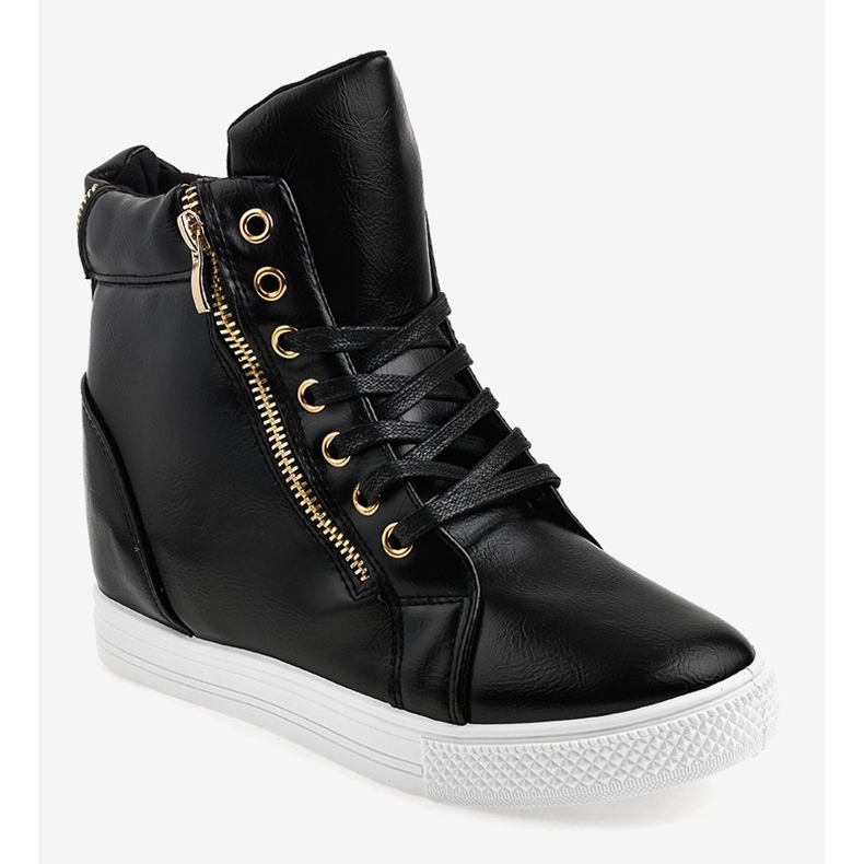Black sneakers on a wedge heel with a golden zipper DD477-1 1
