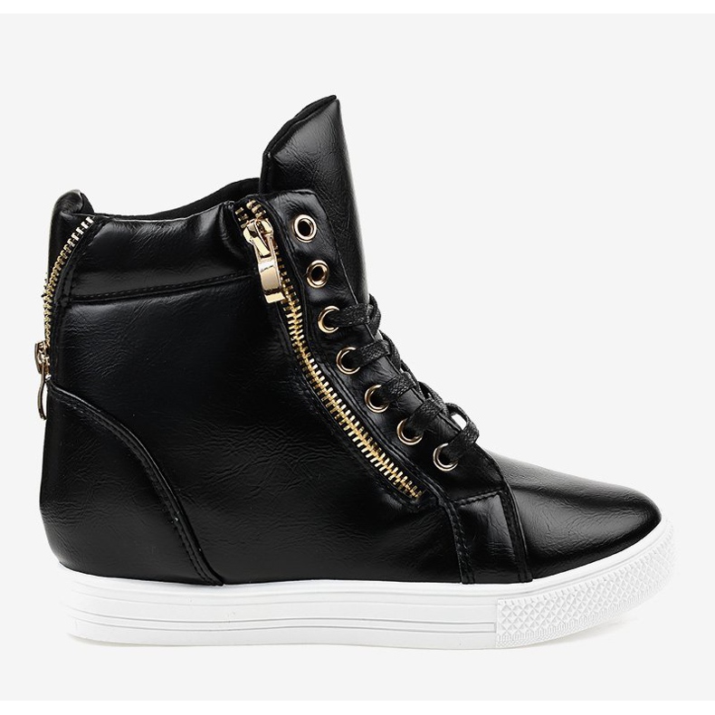 Black sneakers on a wedge heel with a golden zipper DD477-1 2