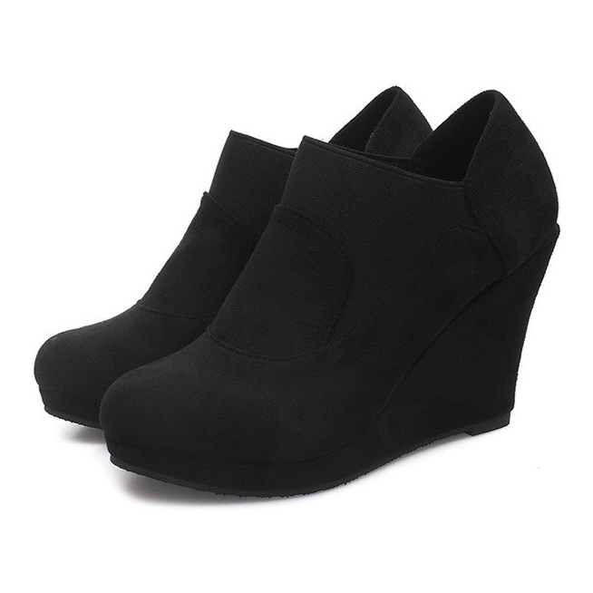 Suede Wedge Boots 6-231 Black 1