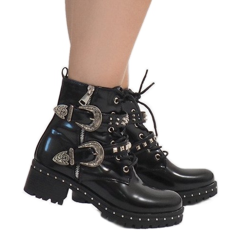 Black solid lace-up boots A-41 1