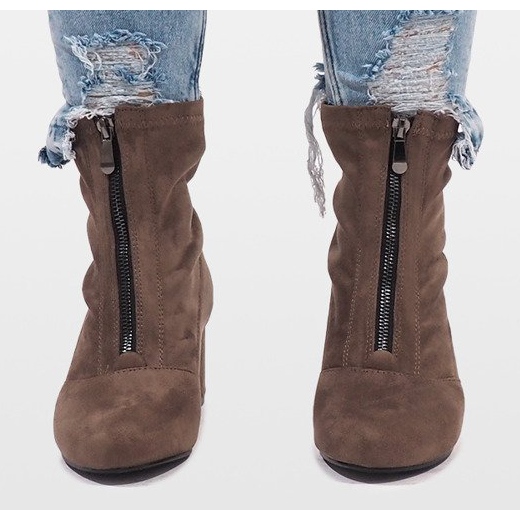 Khaki Suede boots with FOZ-01 zipper multicolored green 1