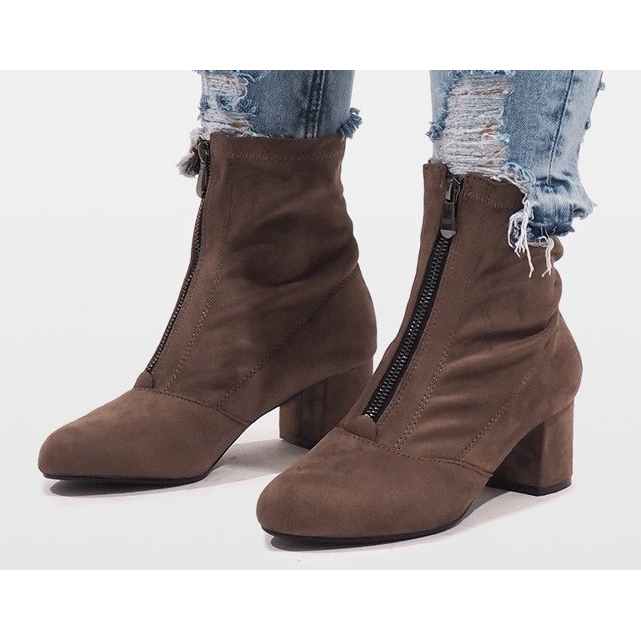 Khaki Suede boots with FOZ-01 zipper multicolored green 2