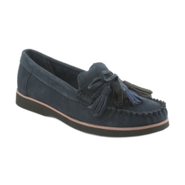 Filippo Leather Loafers With Fringes navy blue 1