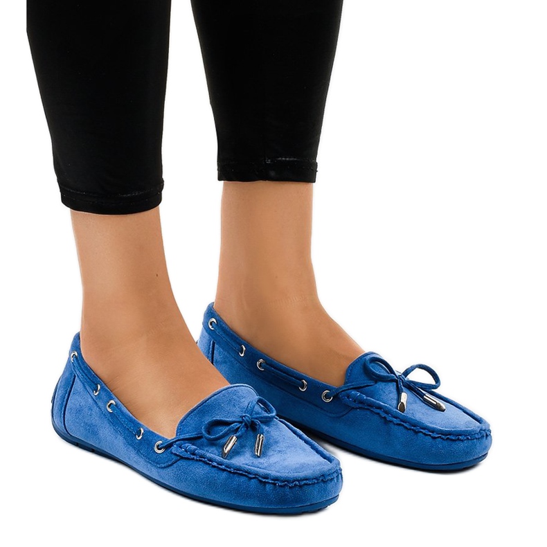 Blue loafers ballerinas with a bow F03-3 1