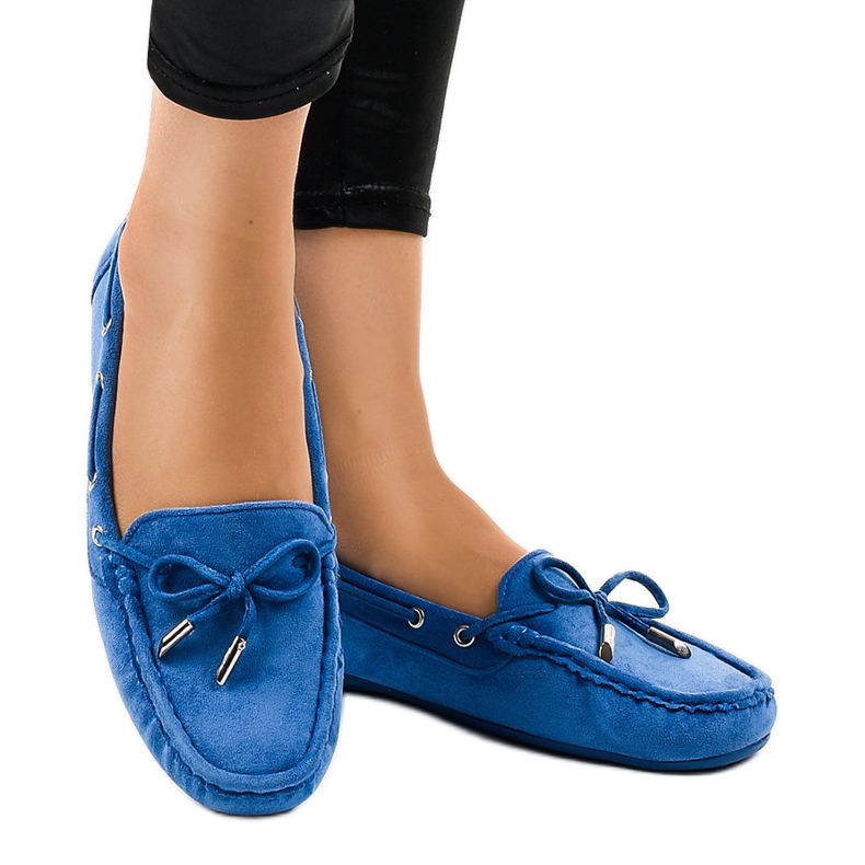 Blue loafers ballerinas with a bow F03-3 2