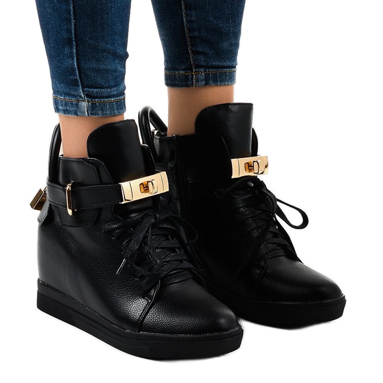 Black wedge sneakers with a H6600A buckle 1
