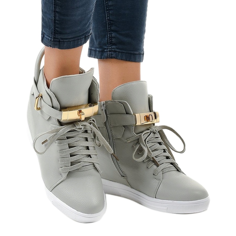 Gray wedge sneakers with a buckle H6600-26 grey 1