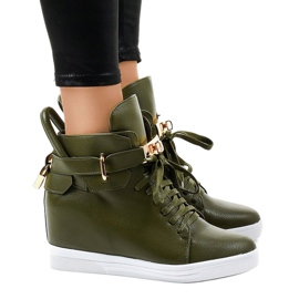Green wedge sneakers with a buckle H6600-77 1