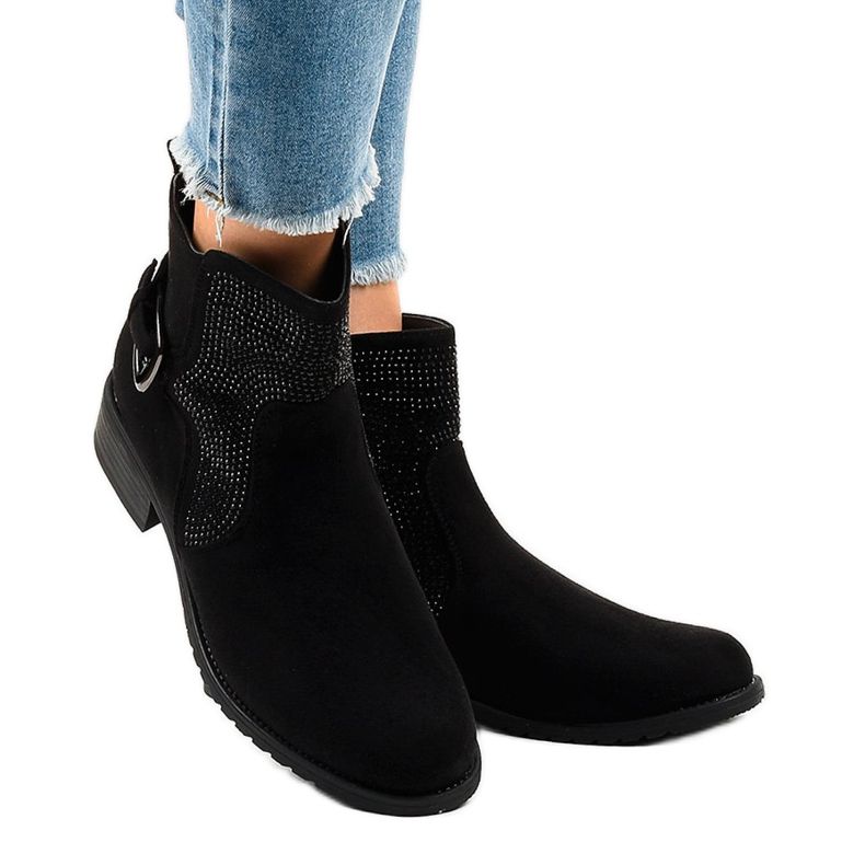 Black suede boots with studs CZ220 1