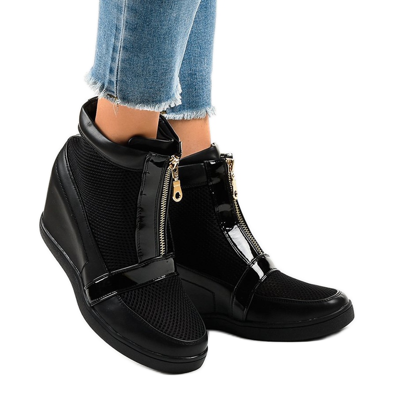 Black wedge sneakers with a zipper 2666-10 2
