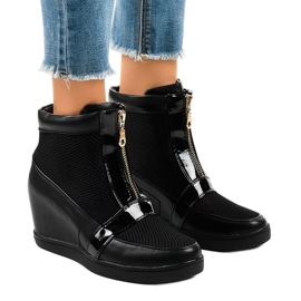 Black wedge sneakers with a zipper 2666-10 1