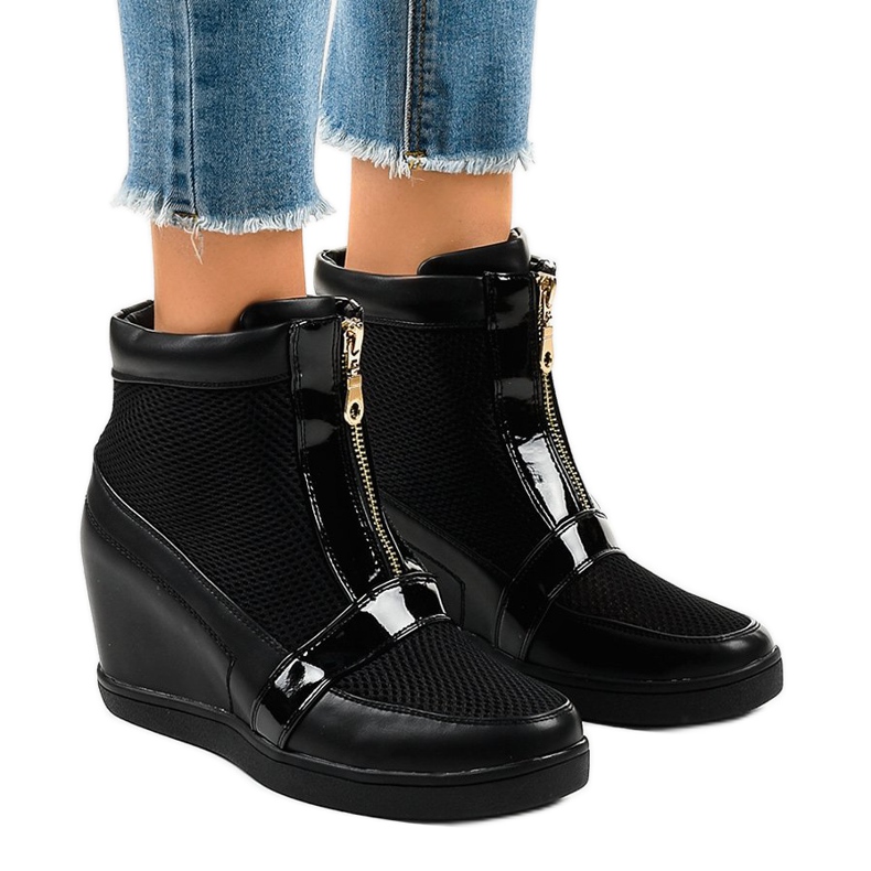Black wedge sneakers with a zipper 2666-10 1