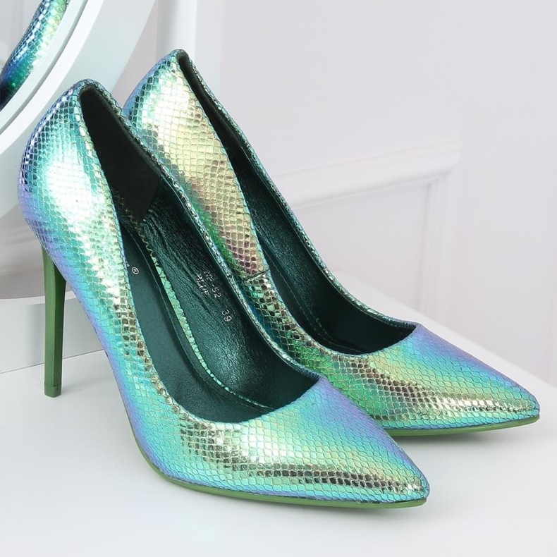 Pumps on a heel holographic blue and green NF-52 Blue 1 Pumps on a heel holographic blue and green NF-52 Blue 1