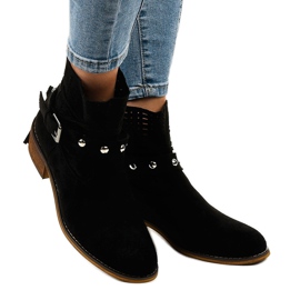 Black suede openwork slip-on boots LS-730 1