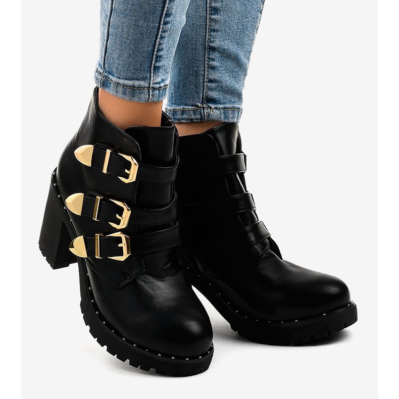Black ankle boots with D37-7 buckles 2