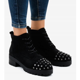 Black lace-up ankle boots with studs 2017-10 2