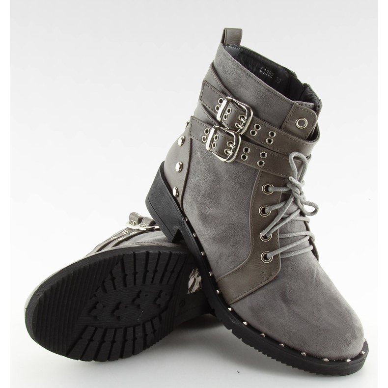 Gray Lace-up boots L3382 Gray grey 1