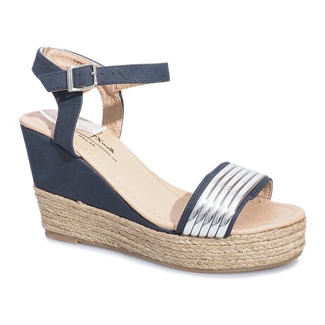 Black sandals on a delicate Glam Shine wedge heel navy blue 1
