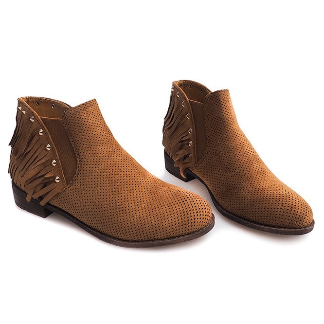 Openwork Boho boots Fringe 3576 Camel brown 1