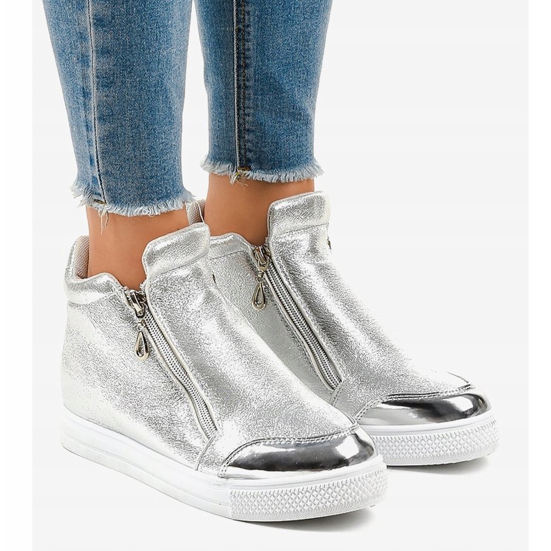 Silver wedge sneakers with R51-3 zippers grey 1