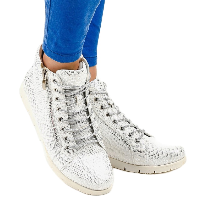 Silver lace-up boots with a zipper 1557-38A grey 1