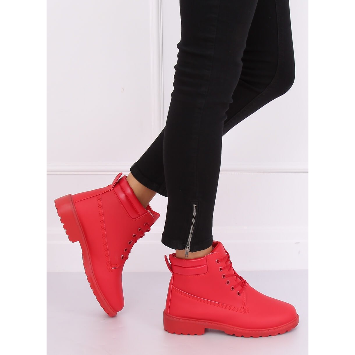 Giraf Dødelig brændstof Red women's timber boots W-3033 Red - KeeShoes