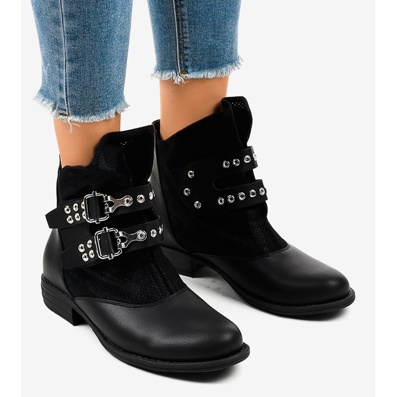Black flat-heeled ankle boots with A-256 buckles 1