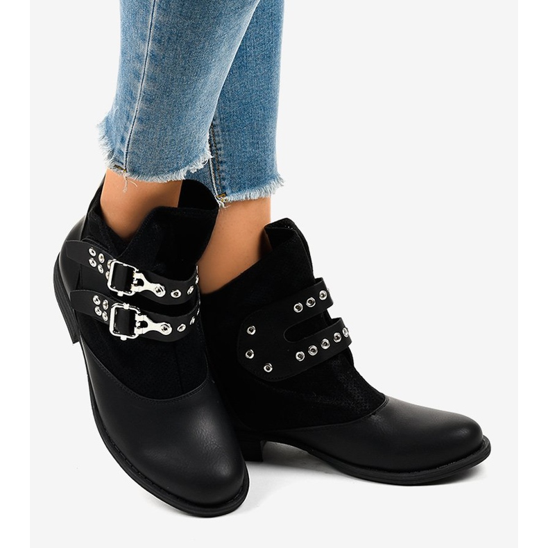 Black flat-heeled ankle boots with A-256 buckles 2