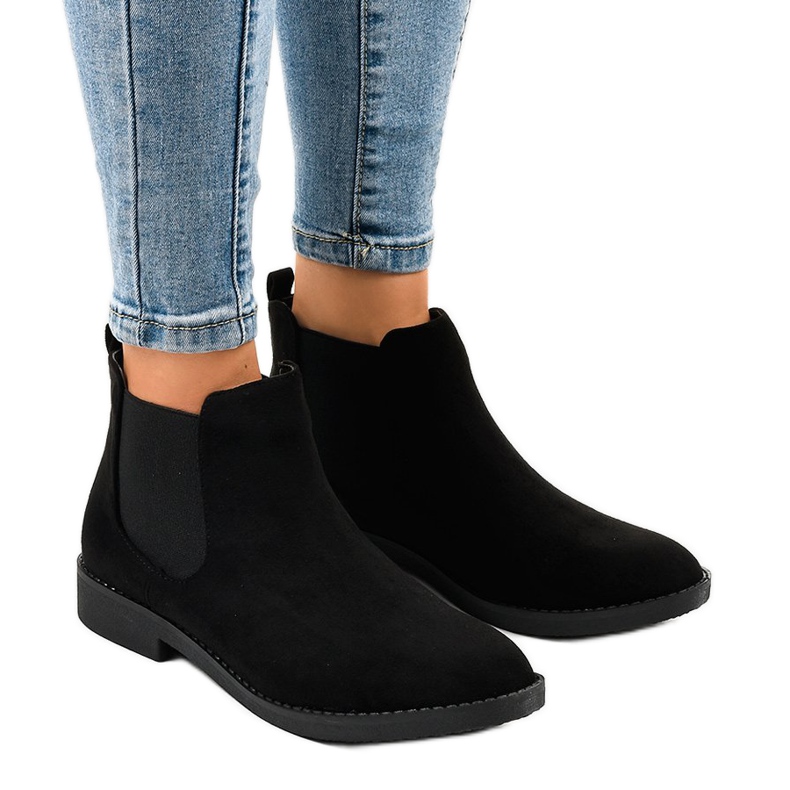 Black suede flat boots with an elastic L08-155 1