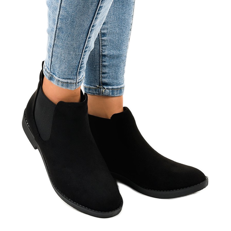Black suede flat boots with an elastic L08-155 2