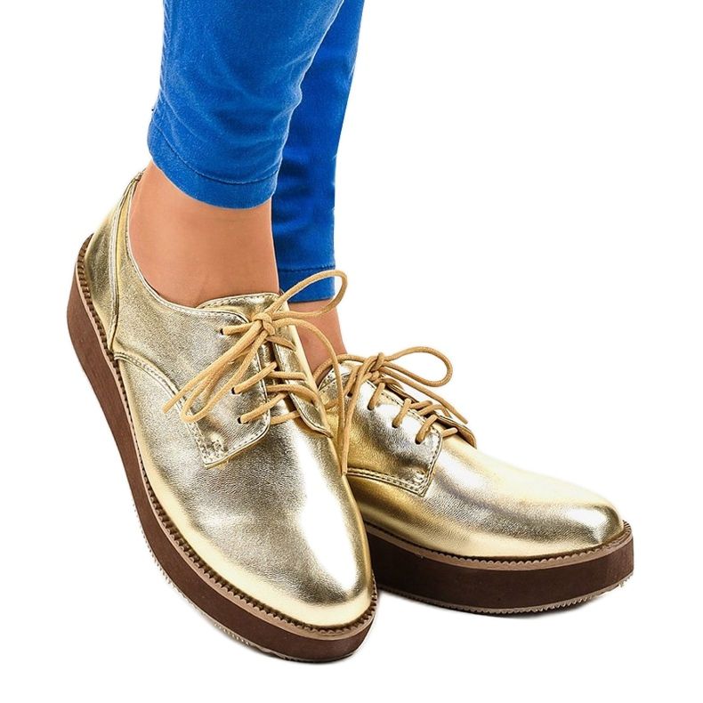 Golden elegant lace-up shoes 2017-1 1